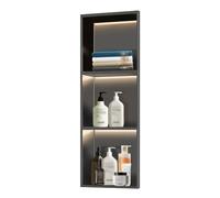 Zfmnoyev Nicchia Doccia Con Luce A LED, Mensole Incassate In Acciaio Inox, Mobiletto Da Parete Per Bagno A 1/2/3/4 Ripiani, Impermeabile, Non Necessita Di Piastrelle(nero,90x28x12.5 cm)