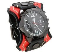 ZFSBRTL Bracciale da uomo vintage in pelle, con incisione, analogico, al quarzo, cinturino di alta qualità, unisex multistrato intrecciato in vera pelle, gioielli vichinghi, nero e rosso