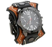 ZFSBRTL Cinturino da uomo vintage in pelle, con incisione, analogico, al quarzo, unisex, in vera pelle, intrecciato, stile steampunk, biker vichingo, colore nero e giallo