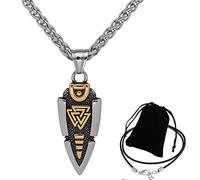 ZFSBRTL Collana con Amuleto Punta di Freccia con Pendente Lancia, Mitologia Norrena Rune Valknut in Acciaio Inossidabile Gioielli Vichinghi Modello Doppia Faccia Catena 60 Cm