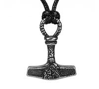ZFSBRTL Collana con Ciondolo Mjolnir, Runa Martello Thor Vintage Albero della Vita Guerriero Odino Corvo Collana Acciaio Inossidabile Ouroboros Nordico Regalo Gioielli Amuleto Vichingo,Hammer,60cm