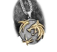 ZFSBRTL Collana di Lupo 3D Vichingo, Collana Uomo Ciondolo A Forma di Teschio Lupo Nordico in Acciaio Inossidabile da Uomo, Gioielli Vintage Amuleto Steampunk,d'oro