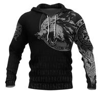 ZFSBRTL Felpa con Cappuccio Viking Odin Wolf Fenrir da Uomo Vegvisir Rune Tattoo Pullover, Felpa Unisex Streetwear Mitologia Nordica Casual Larga Abbigliamento Celtico Cerniera,Hoodie,L
