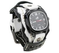 ZFSBRTL Orologio da polso da uomo, in pelle, analogico, al quarzo, sportivo, casual, da lavoro, vintage, punk, con cinturino largo in pelle, stile steampunk, regalo di compleanno, nero e bianco