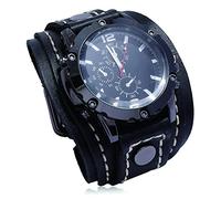 ZFSBRTL Orologio Uomo Pelle, Orologio al Quarzo con Incisione Vintage Nordico Bracciale Vichingo | Regalo per Il 1° Anniversario, Regalo Compleanno | Gioielli Motociclista Steampunk,Nero