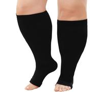 ZFSOCK Calze a Compressione Graduata Uomo Donna: Calzini Contenitivi Taglie Forti Obesi Polpaccio Punta Aperta Oversize Gambaletti 20-30mmHg per Vene Varicose Circolazione Gravidanza Nero 6XL 1 Paia