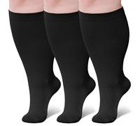 ZFSOCK Calze Compressione Graduata Donna Uomo: Calzini Taglie Forti Obesi Polpaccio Oversize Gambaletti 20-30mmHg per Vene Varicose Circolazione Gravidanza Running Ciclismo Taglia 7XL Nero 3 Paia