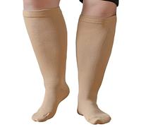 ZFSOCK Calze Compressione Graduata Donna Uomo: Calzini Taglie Forti Obesi Polpaccio Oversize Gambaletti 20-30mmHg per Vene Varicose Circolazione Gravidanza Running Ciclismo Taglia 6XL Beige 1 Paia