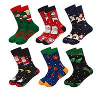 ZFSOCK Calze Uomo Fantasia Divertenti: Calzini Natalizie Colorati Lunghe Cotone Fantasia Funky Buonumore Calzini A Metà Polpaccio - Regalo Uomo Originale, 39-46,Natale-A-6 paia