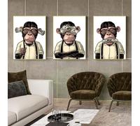 ZFTCN Set di 3 poster con mucca altopiani per il bagno, immagini di soldi, orangutani e scimmie, animali neri e bianchi, senza cornice (poster 04, 3 pezzi, 40 x 60 cm)