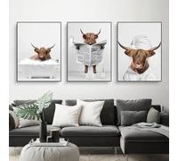 ZFTCN Set di 3 poster con mucca altopiani per il bagno, immagini di soldi, orangutani e scimmie, animali neri e bianchi, senza cornice (poster 03, 3 pezzi, 40 x 60 cm)