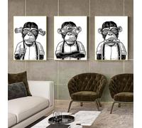 ZFTCN Set di 3 poster con mucca altopiani per il bagno, immagini di soldi, orangutani e scimmie, animali neri e bianchi, senza cornice (poster 05, 3 pezzi, 60 x 90 cm)