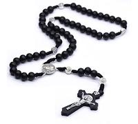 ZGBQHQN Collana a Croce Marrone Nera Fatta a Mano Perle in Legno per Perle cattoliche Rosario per Uomo Donna Cristo Preghiera Dono di Gioielli Religiosi