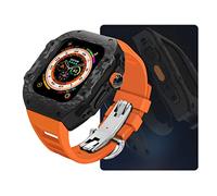 ZGBQHQN Custodia di orologio in fibra di carbonio , per Ultra 8 2 49 mm kit di modifica di lusso , per 9 8 7 6 5 4 SE 45 mm 44 mm cinghia di gomma fluoro con strumento (stile11,45 mm)