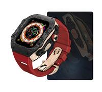 ZGBQHQN Custodia di orologio in fibra di carbonio , per Ultra 8 2 49 mm kit di modifica di lusso , per 9 8 7 6 5 4 SE 45 mm 44 mm cinghia di gomma fluoro con strumento (stile11,45 mm)