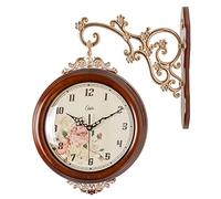 ZGBQHQN Orologio da Parete a Doppia Faccia in Legno Europeo Grande Silenzio in Legno Creative Retro-Vintage Quartz Orologi a pendole Decorazione murale Facile da Appendere