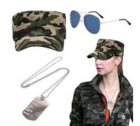 ZGDEIWGF 1 Berretto Da Baseball Piatto Mimetico, 1 Occhiali Da Sole, 1 Targhetta Per Cani, Accessori Per Costumi Mimetici, Set Di Accessori Per Costumi Militari, Adatto Per Cosplay, Feste A Tema