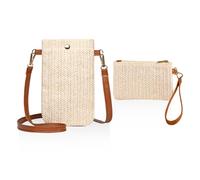 ZGDEIWGF 1 borsa a tracolla in paglia, 1 portamonete in paglia, borsa a tracolla con fibbia magnetica, borsa a tracolla con tracolla lunga, borsa verticale per cellulare, borsa semplice per pendolari