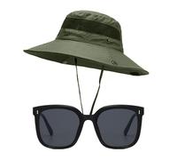 ZGDEIWGF 1 cappello da sole, 1 paio di occhiali da sole neri, cappello da pescatore a rete, protezione solare per esterni, cappello da pesca con corda regolabile, cappello da alpinismo con tesa larga,