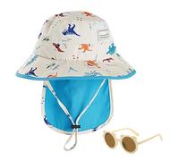ZGDEIWGF 1 Cappello da Sole per Bambini, 1 Pezzo di Occhiali da Sole, Cappello da Sole Estivo per Bambini, Cappello con Motivo Dinosauro, Cappello da Spiaggia A Tesa Larga