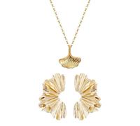 ZGDEIWGF 1 Paio di Orecchini A Fiore A Forma di Ventaglio, 1 Collana di Ginkgo, Design Elegante E di Alta qualità, Leggeri E Comodi da Indossare, Aggiungono Eleganza, Adatti A Donne E Ragazze