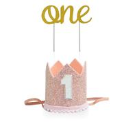 ZGDEIWGF 1 pezzo di corona di 1 anno e 1 pezzo di inserto per compleanno di 1 anno, decorazioni per feste per bambini, forniture per feste, simpatico cappello a corona