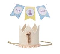 ZGDEIWGF 1 pezzo di corona per il 1° compleanno e 1 pezzo di bandiera blu, accessori per foto, striscione decorativo, striscione per feste, forniture per feste, decorazioni per feste