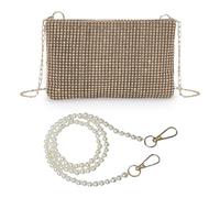 ZGDEIWGF 1 sacchetto di diamanti One-Shoulder, 1 collana di perle, borsa da donna lucida, borsa dorata, pochette da donna, gold, taglia unica