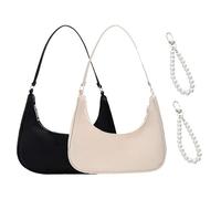 ZGDEIWGF 2 borse a tracolla tinta unita, 2 fibbie di perla, borsa ascellare da donna, pochette alla moda, borsa portatile in tela, borsa per gnocchi, borsa casual, Nero , taglia unica