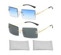 ZGDEIWGF 2 Occhiali Da Sole Senza Montatura, 2 Borse Per Occhiali, Occhiali Quadrati All'Avanguardia, Occhiali Da Sole Alla Moda, Occhiali Da Sole Retrò, Accessori Fotografici Alla Moda