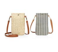 ZGDEIWGF 2 Pezzi Borsa a Tracolla in Paglia Con Fibbia Magnetica, Lunga Tracolla, Verticale Intrecciata per Cellulare, Laterale da Donna