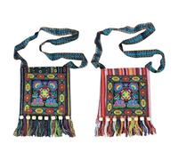 ZGDEIWGF 2 Sacchetti di Tela con Nappe, Borsa Ricamata a Tracolla con Perline, Borsa Quadrata per il Trasporto, Multicolore, Taglia Unica