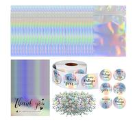 ZGDEIWGF 30 Sacchetti Con Chiusura Lampo Al Laser, 100 Biglietti Di Ringraziamento, 500 Adesivi Di Ringraziamento, 1 Confezione Di Ritagli Di Carta, Confezione Regalo Di Ringraziamento