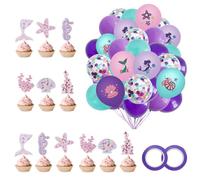 ZGDEIWGF 38 Palloncini Sirena, 2 Nastri, 12 Inserti Decorativi Sirena, Decorazioni per Feste di Compleanno, Set di Palloncini, Serie Sirena, Decorazione sul Posto