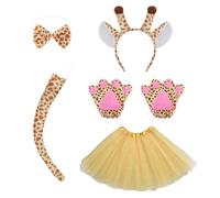 ZGDEIWGF Abito Da Giraffa In 5 Pezzi, Fascia Per Capelli, Coda, Cravatta, Guanti, Gonna, Costume Da Spettacolo Per Bambini, Set Di Costumi Per Animali