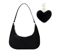 ZGDEIWGF Borsa a Tracolla Nera da Donna - Tasca Ascellare, Ciondolo Peluche, Mezzaluna, Alla Moda, Leggera, Piccola, Testurizzata, Casual