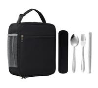 ZGDEIWGF Borsa per il pranzo nera da 1 pezzo e set di posate da 1 pezzo, borsa per il pranzo per adulti, borsa per il pranzo addensata, borsa per il pranzo di grande capacità