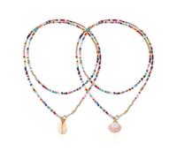ZGDEIWGF Collana di Perline Colorate da 2 Pezzi, Collana di Conchiglie, Stile Bohémien, Girocollo di Riso Colorato, Accessori di Gioielli da Donna