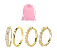 ZGDEIWGF Set di 4 anelli in zirconio, impilabili, personalizzati alla moda, con sacchetto per gioielli, in zinco, Zinco