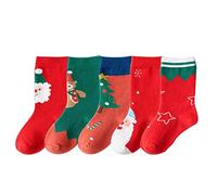 Zgehnao 5 paia di calzini natalizi per bambini, motivo: Babbo Natale, pupazzo di neve