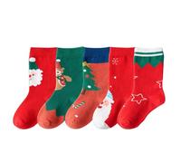 Zgehnao 5 paia di calzini natalizi per bambini, motivo: Babbo Natale, pupazzo di neve, 6, M, 10-15 Short