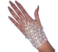 Zgehnao Braccialetto con strass, alla moda per imbracatura, bracciale a catena per le dita, da sposa, per damigella d'onore, colore argento, 20+8cm, Metallo