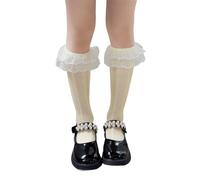 Zgehnao Calze al ginocchio, calzini larghi in pizzo calzini al polpaccio con fiocco alti calzini per gambe lunghe calze al ginocchio calze traspiranti per bambini, Giallo, 10-15 Short