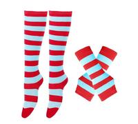 Zgehnao Calze sopra il ginocchio, guanti a maniche lunghe senza dita, calze alte da donna, calze a righe sopra il ginocchio, calze alte sopra il ginocchio