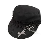 Zgehnao Cappello da festa, cappello da donna traspirante da cabbie, cappello da ragazza in pizzo con fiocco, cappello con visiera, sottoculture, cappello da pittore, copricapo, Nero , 5-6