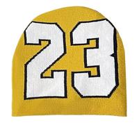Zgehnao Cappello lavorato a maglia, cappello unisex con teschio, versatile, per attività all'aperto, con lettera 23, cappello pullover unisex con teschio, Giallo, 5-6