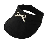 Zgehnao Cappello per bambini, a tesa larga, vuoto, ad asciugatura rapida, cappello da sole regolabile con fiocco ricamato decorativo, Nero , 5-6