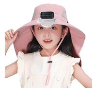 Zgehnao Cappello per bambini, alimentato a energia solare e USB, con tesa larga e patta regolabile per il collo, cappello da sole per attività all'aperto, rosa, 5-8
