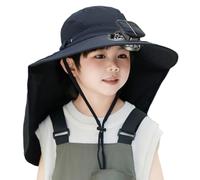 Zgehnao Cappello per bambini, alimentato a energia solare e USB, con tesa larga e patta regolabile per il collo, cappello da sole per attività all'aperto, Nero , 5-8