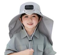 Zgehnao Cappello per bambini, alimentato a energia solare e USB, con tesa larga e patta regolabile per il collo, cappello da sole per attività all'aperto, Grigio chiaro, 5-8